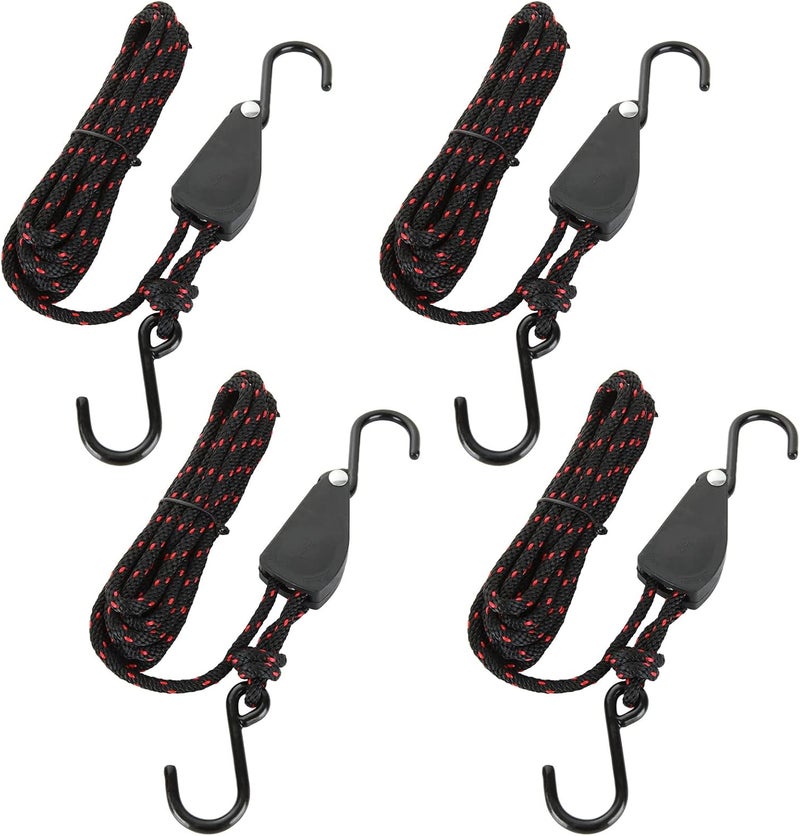 DIRBUY 4 pcs Kayak Rope Tie Downs - 1/4 inch x 12ft Kayak Ratchet Bow and Stern Tie Down - Heavy Duty Adjustable Rope Clip Tie Down for Outdoor Adventures - Image 1